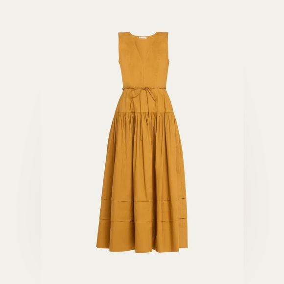 Ulla Johnson Kiran Dress Topaz 6 Sleeveless V-Neck Midi Length Golden Yellow - Picture 14 of 14
